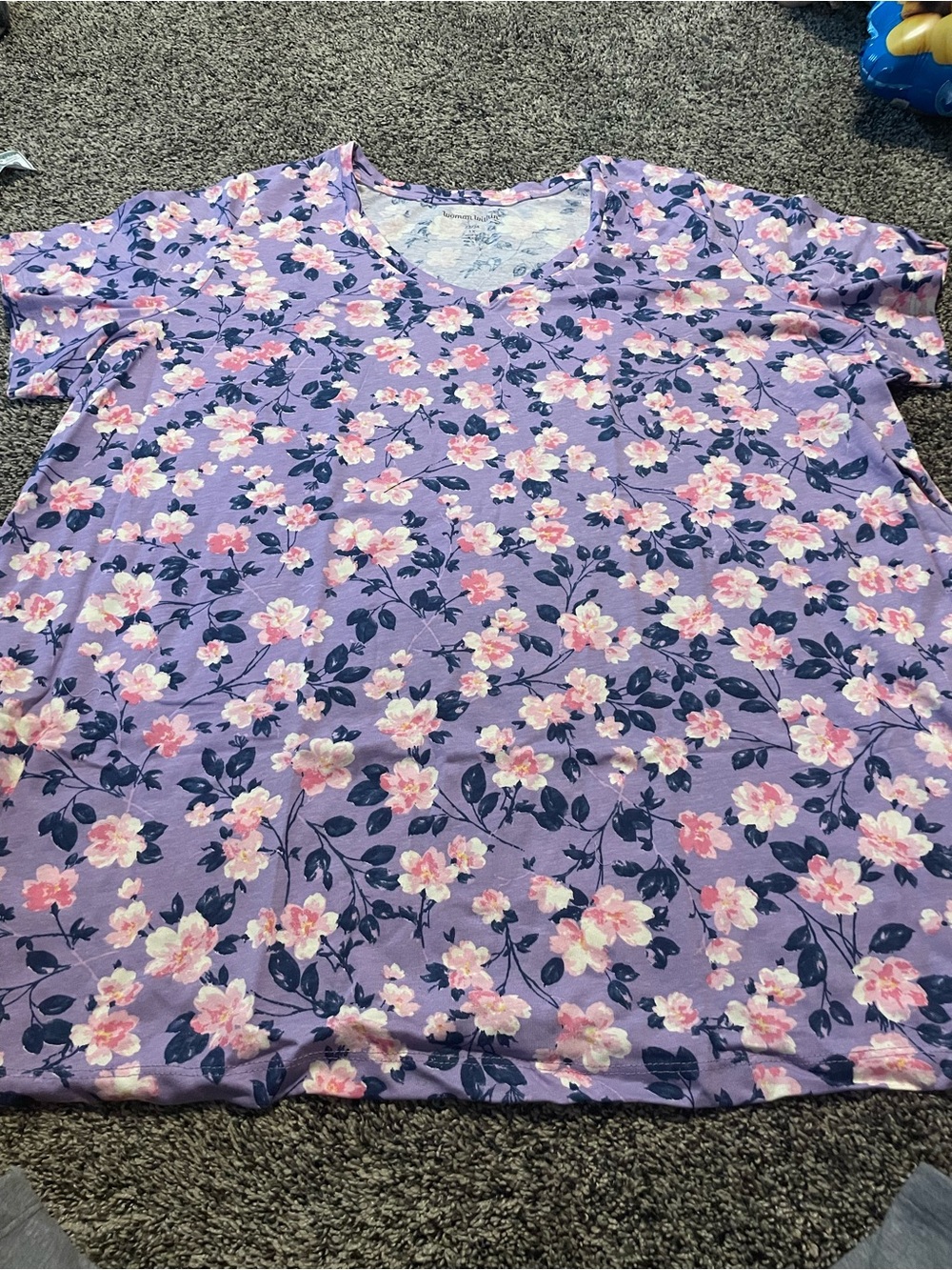Floral V-Neck Women's Blouse in Lavender